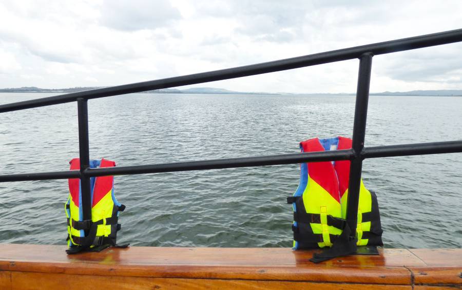 lifejackets on Mvule Boat. Lake Victoria Uganda